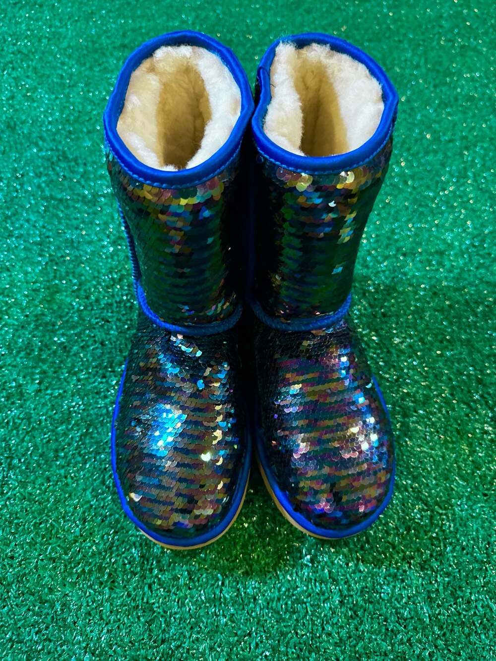 UGG Women's Classic Short Sequin Boots in Navy Blue Sparkle - Picture 3 of 7